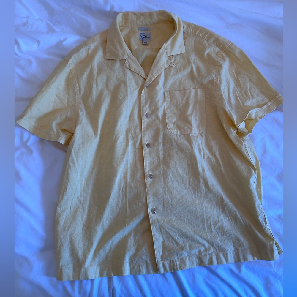 Yellow J Crew Hemp-Cotton Camp Collar Shirt
